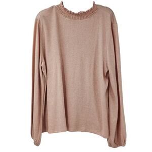 TALBOTS Shimmery Pink Mock Neck Tie Top Shirt Womens Size XL Feminine